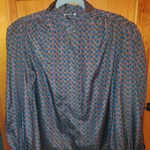 Vintage 70's Satin Multicolor Patterned Secretary Blouse